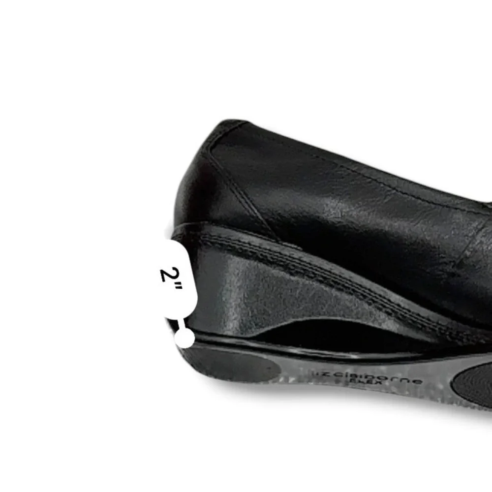 Vintage Liz Claiborne Black Leather Wedge Loafers 7.5 Square Toe Comfort Y2K NEW